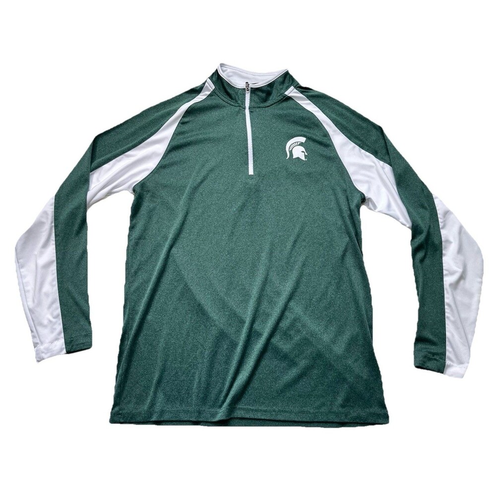 Colosseum Michigan State Spartans Men L Quarter Zip Performance Shirt Green NCAA